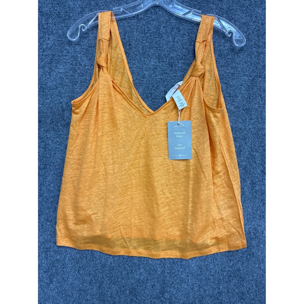 H&M Premium Selection Orange 100% Natural Linen Knot Strap Tank Top Medium NWT